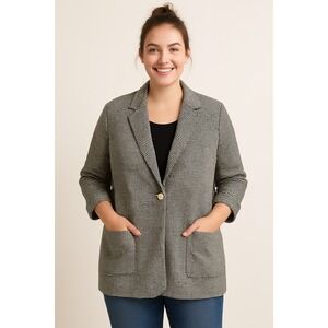 Sanctuary Women's Houndstooth Blazer Jacket Size Large 1-Button Black White